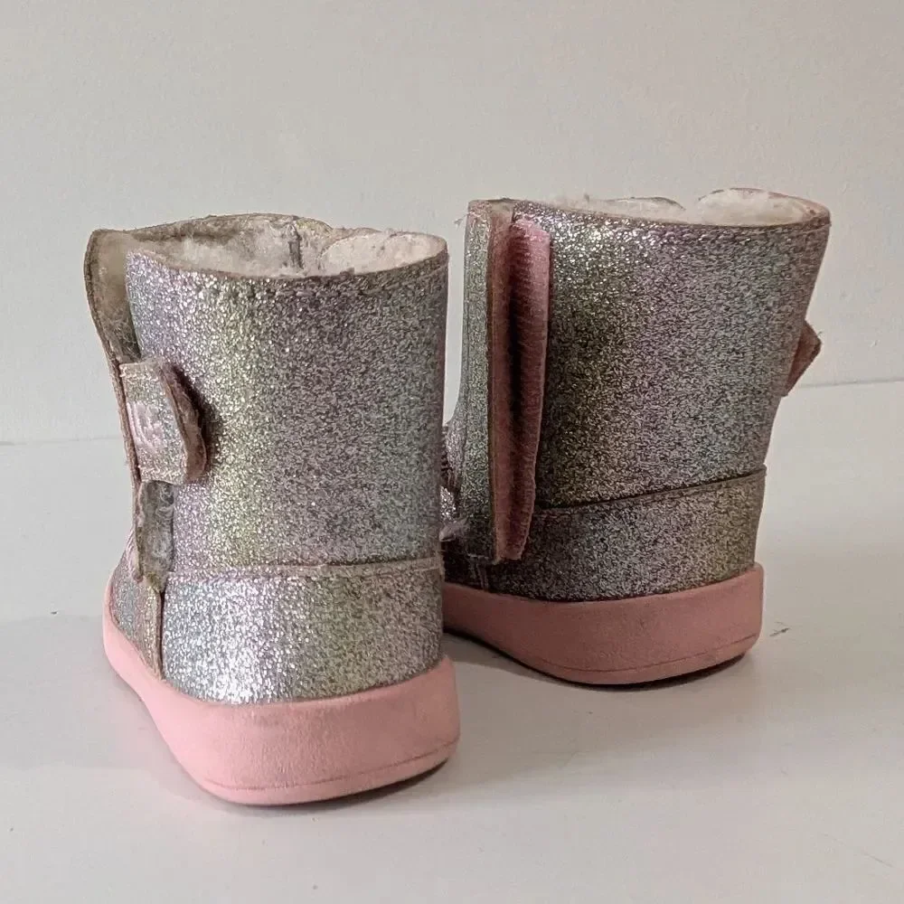 UGG Toddlers Keelan Rose Gold Metallic Glitter Sheepskin Booties Size 2/3
